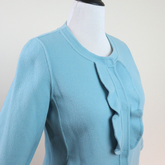Talbots Size M Boiled Wool Ruffle Jacket 3/4 Sleeve Powder Blue - Picture 6 of 9